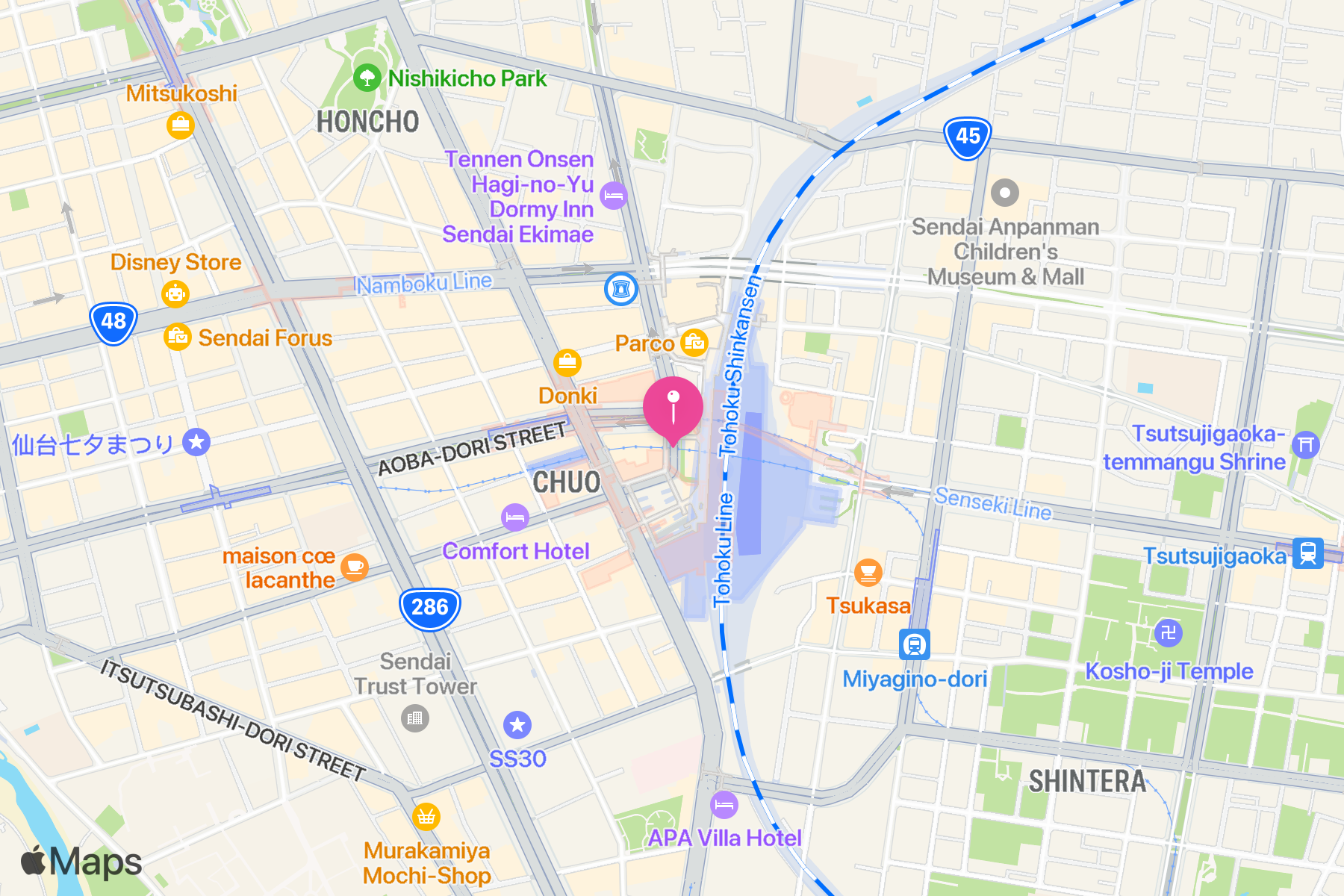 A map showing the location of Mister Donut (ミスタードーナツ).