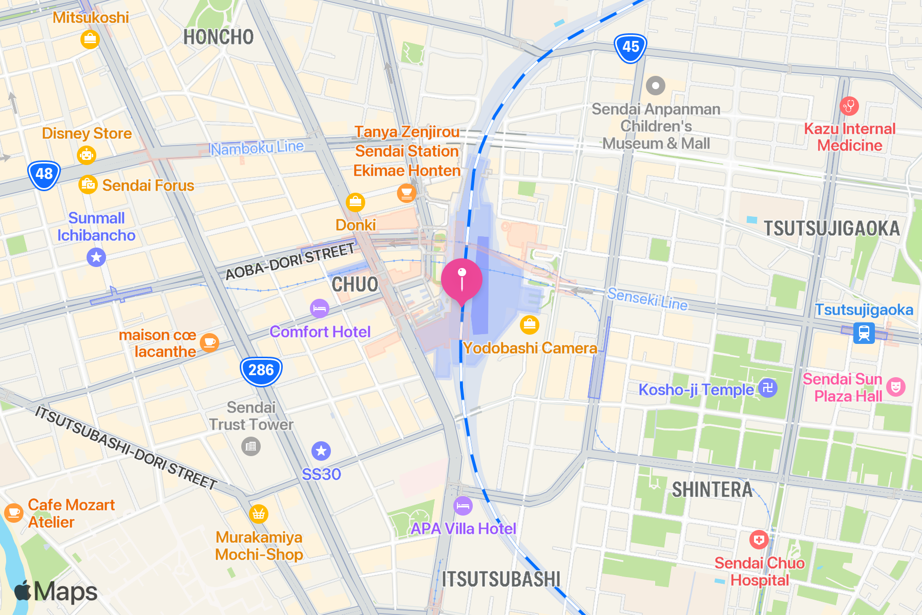 A map showing the location of S-PAL仙台 本館.