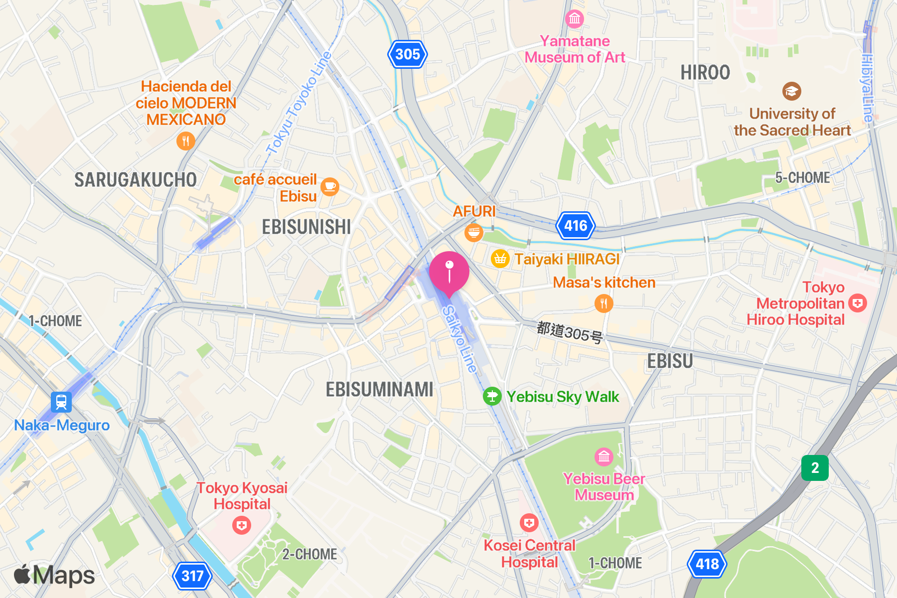 A map showing the location of atré Ebisu (アトレ恵比寿).
