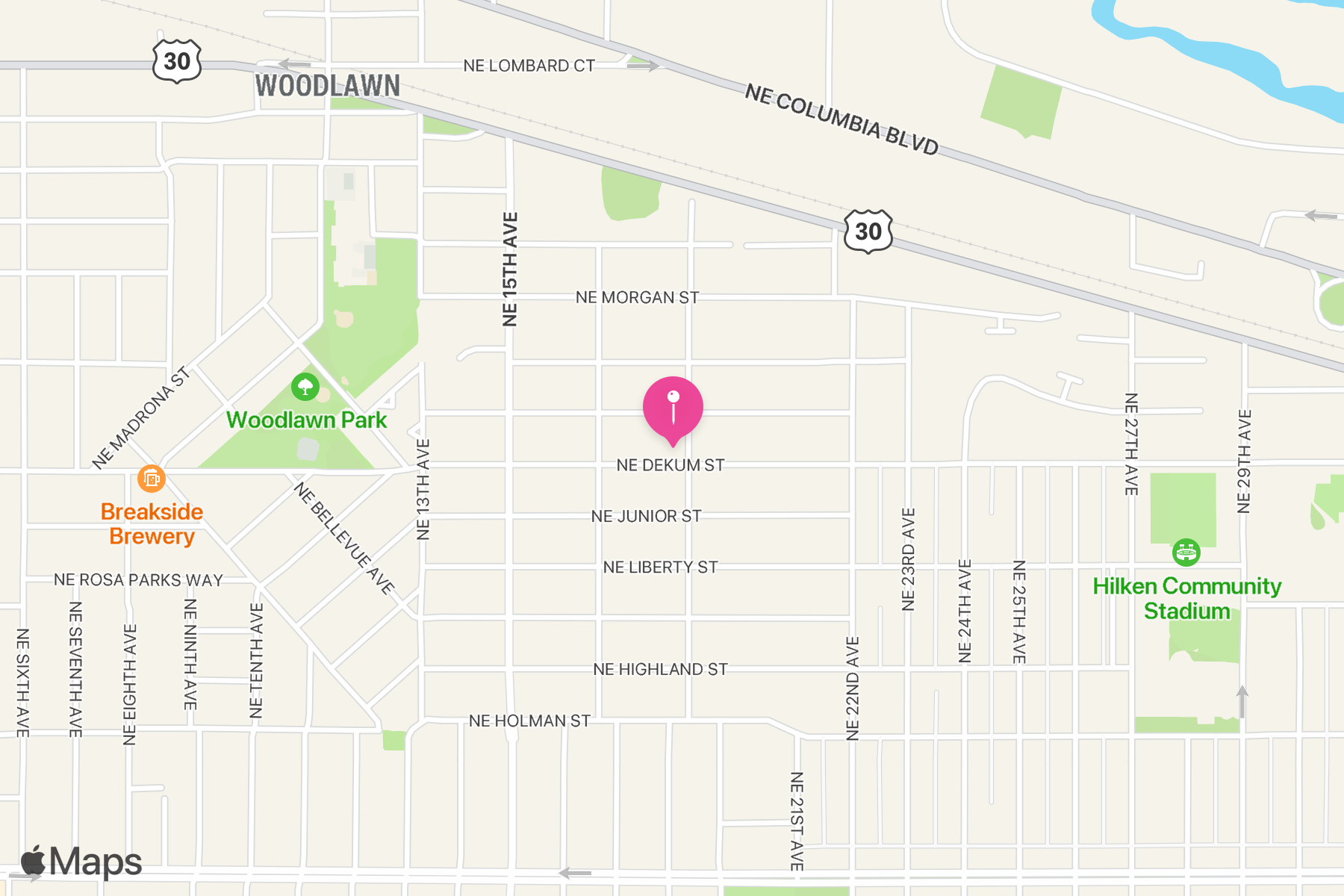 A map showing the location of Tough Luck Bar.