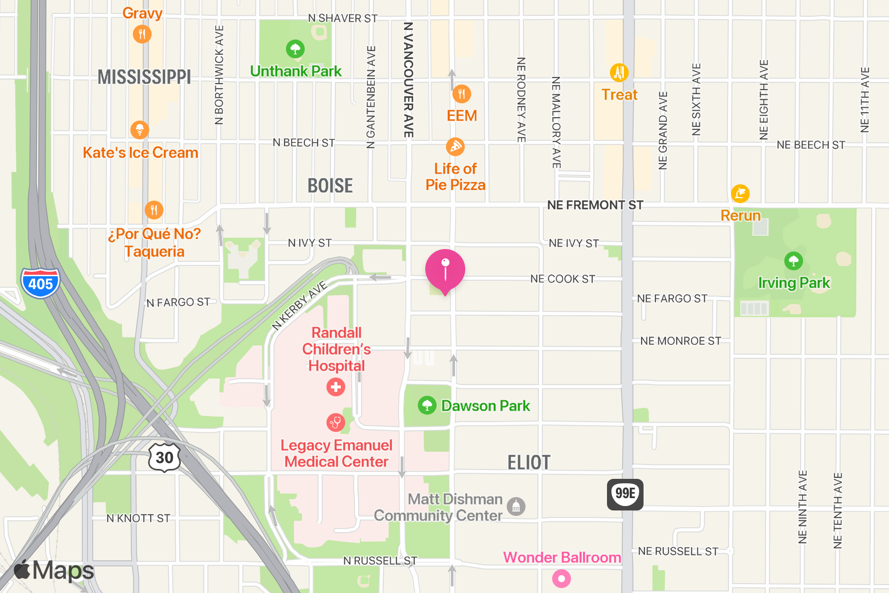 A map showing the location of People's Pig.