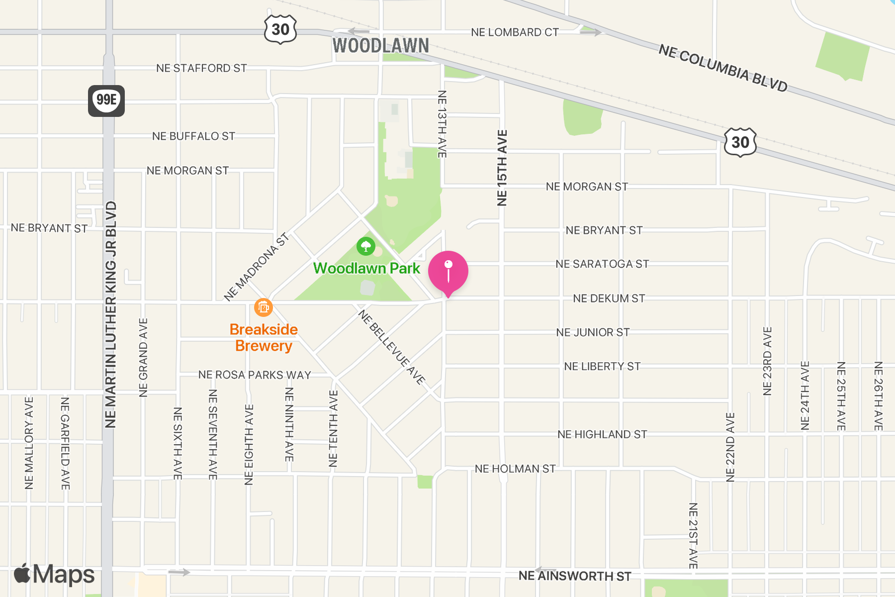 A map showing the location of P's & Q's Market.