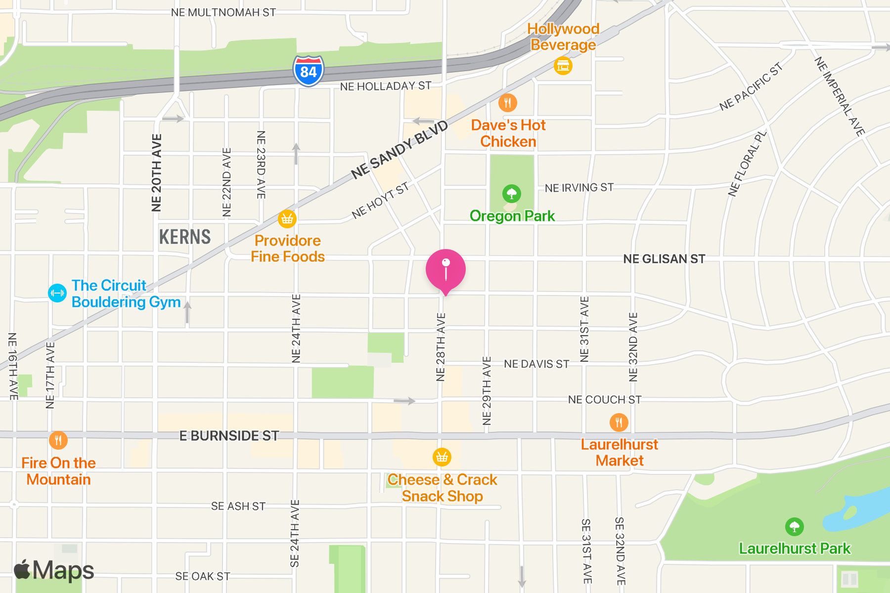 A map showing the location of Poison’s Rainbow.