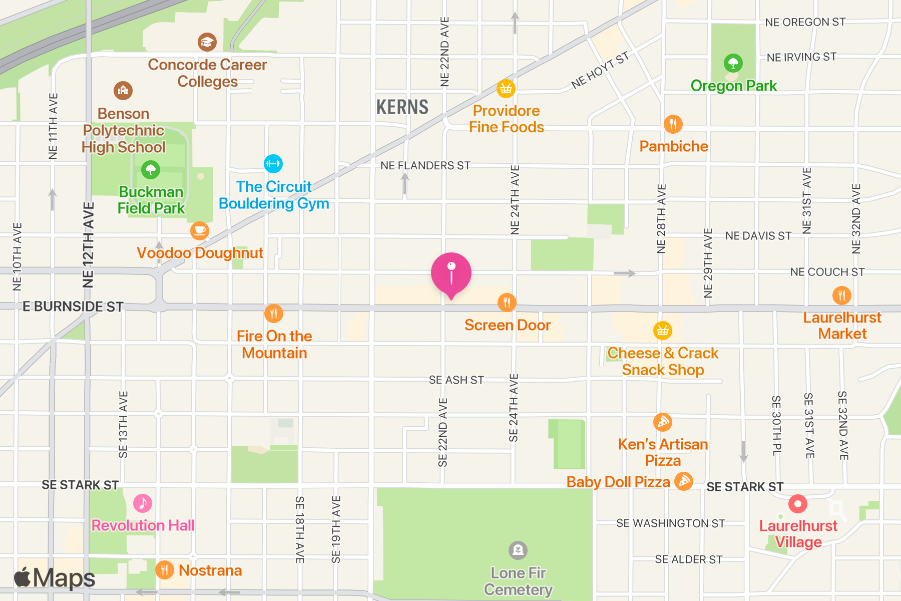 A map showing the location of Heart Coffee Roasters.