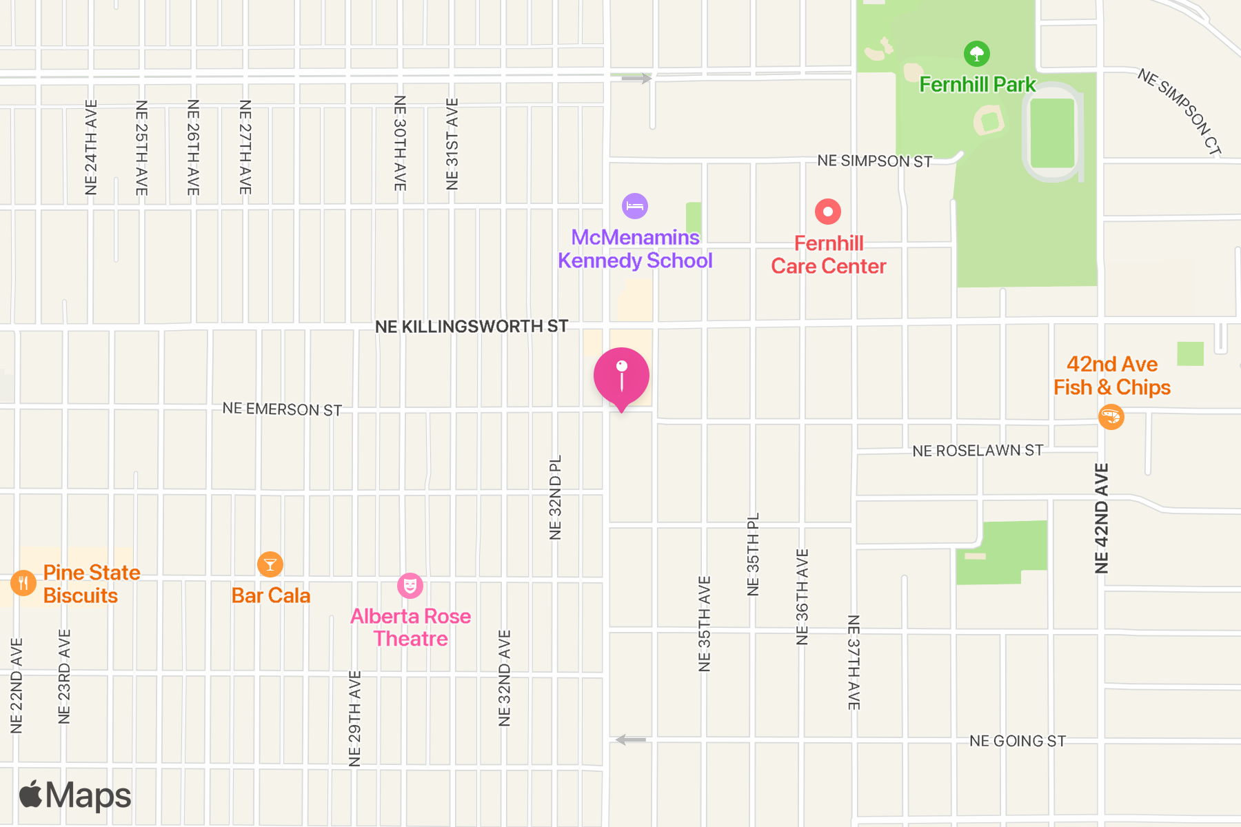 A map showing the location of New Seasons Market.