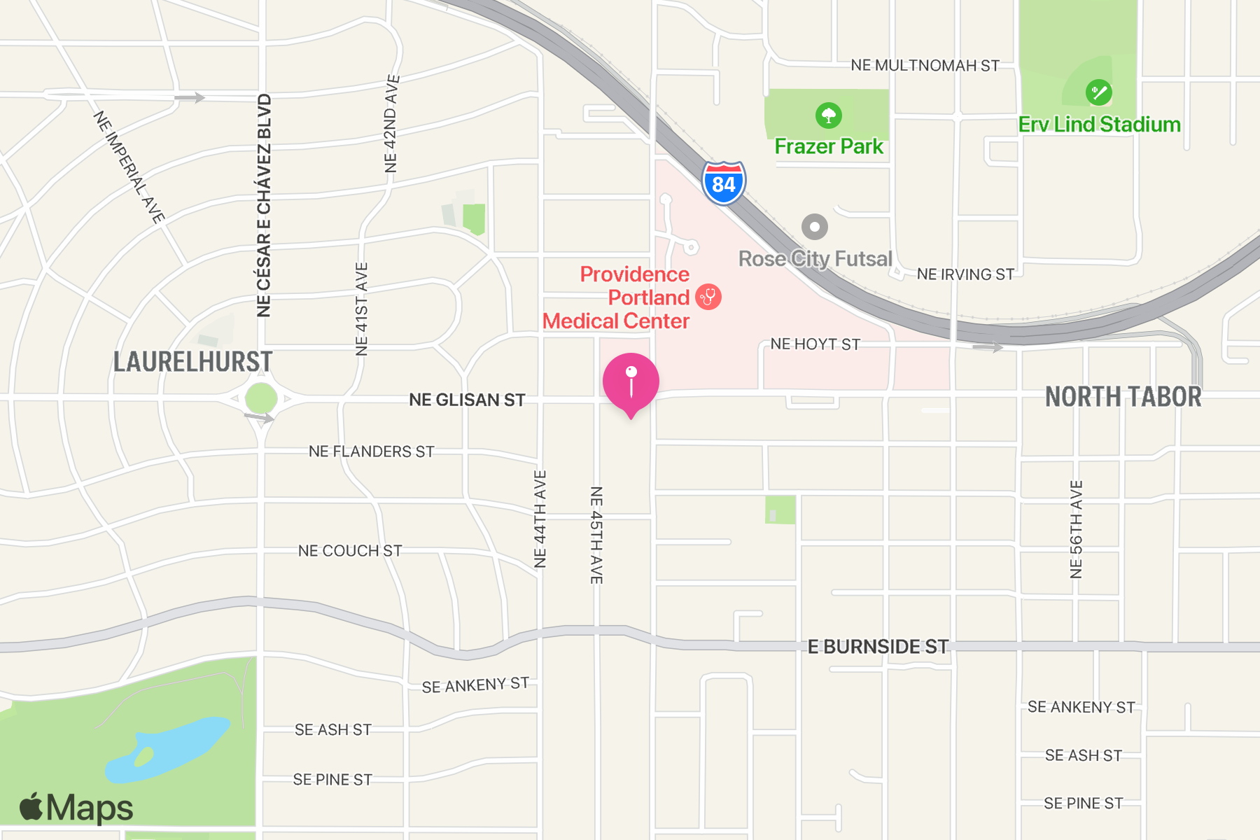 A map showing the location of Big's Chicken.