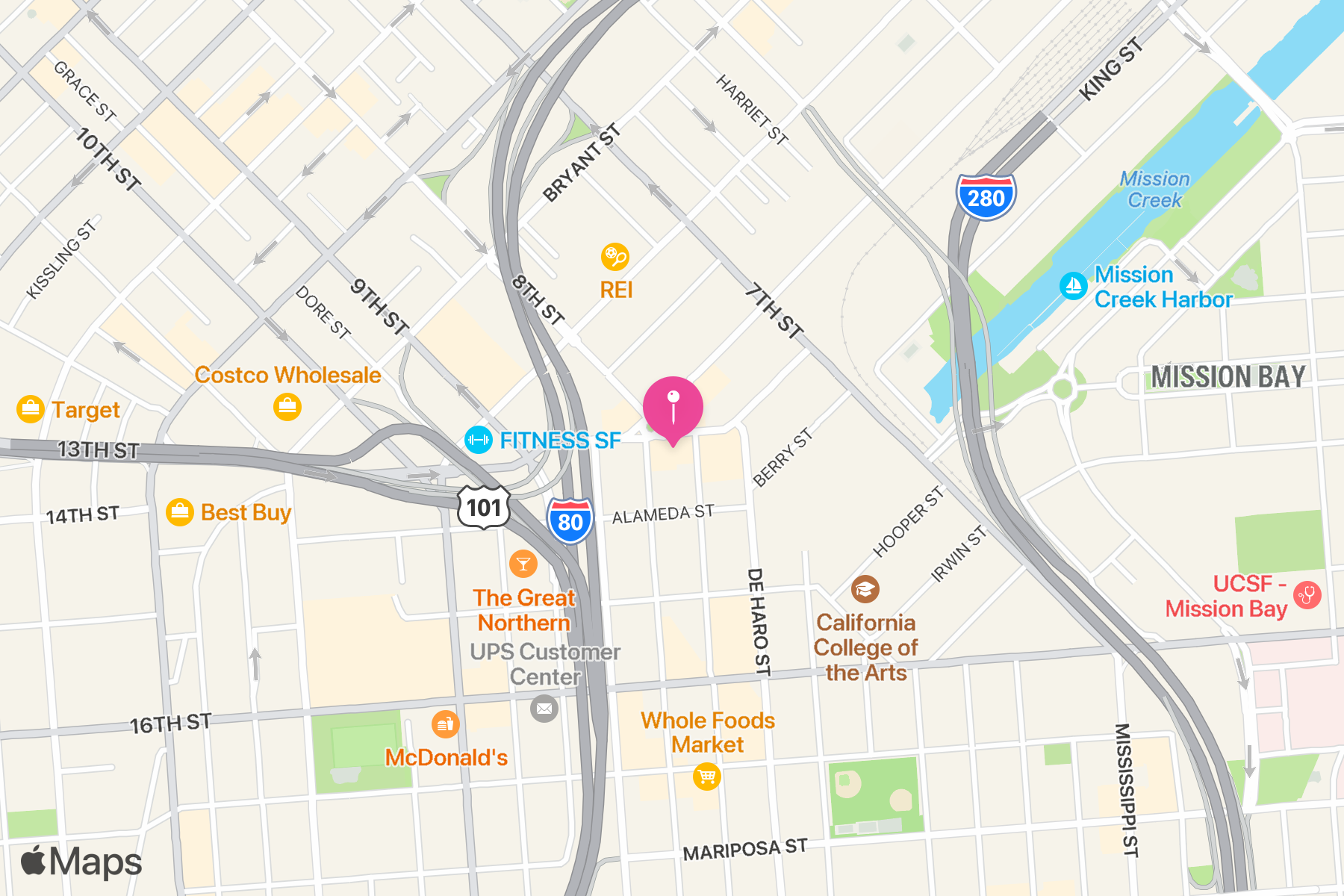 A map showing the location of The Butcher Shop by Niku Steakhouse.