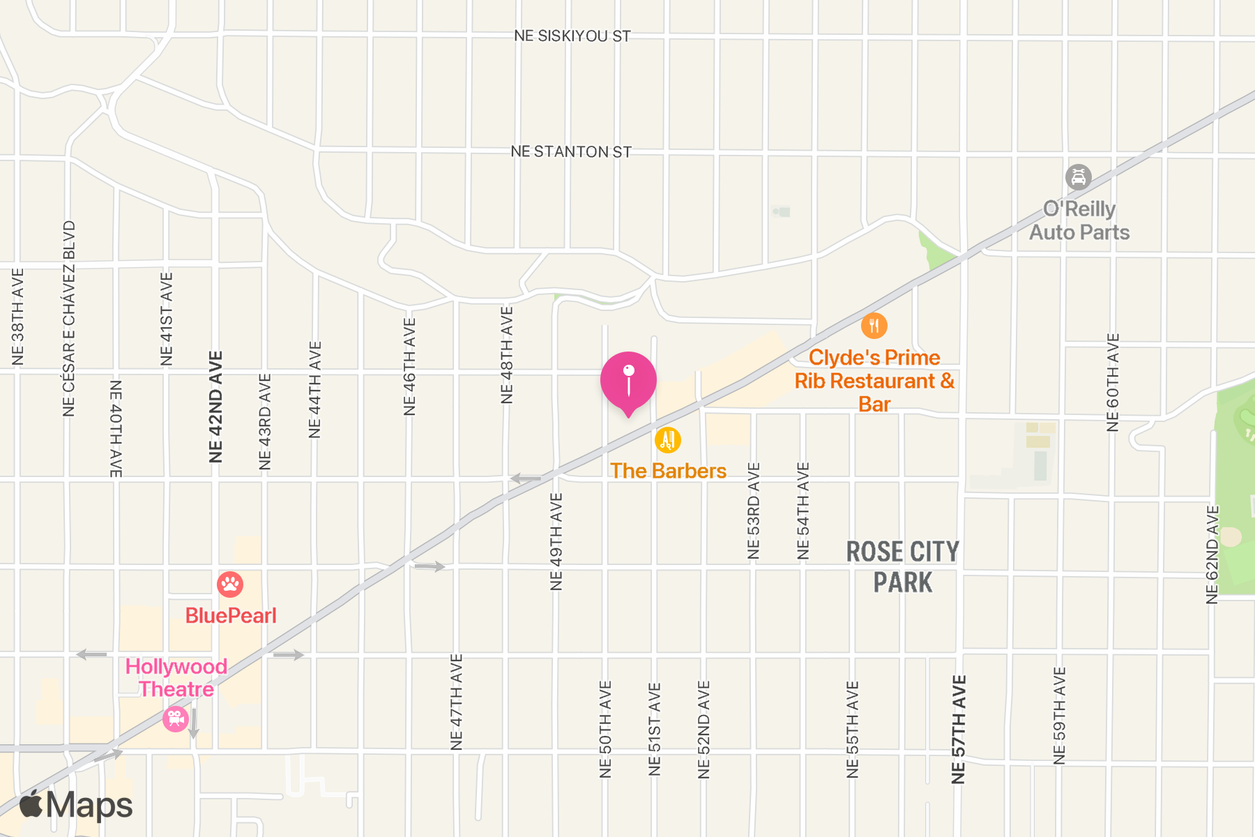 A map showing the location of The Portland Clinic.