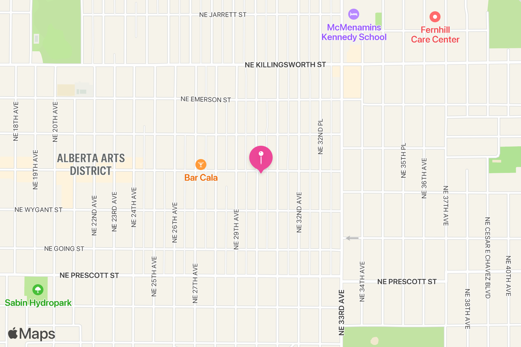 A map showing the location of Alberta Rose Theater.