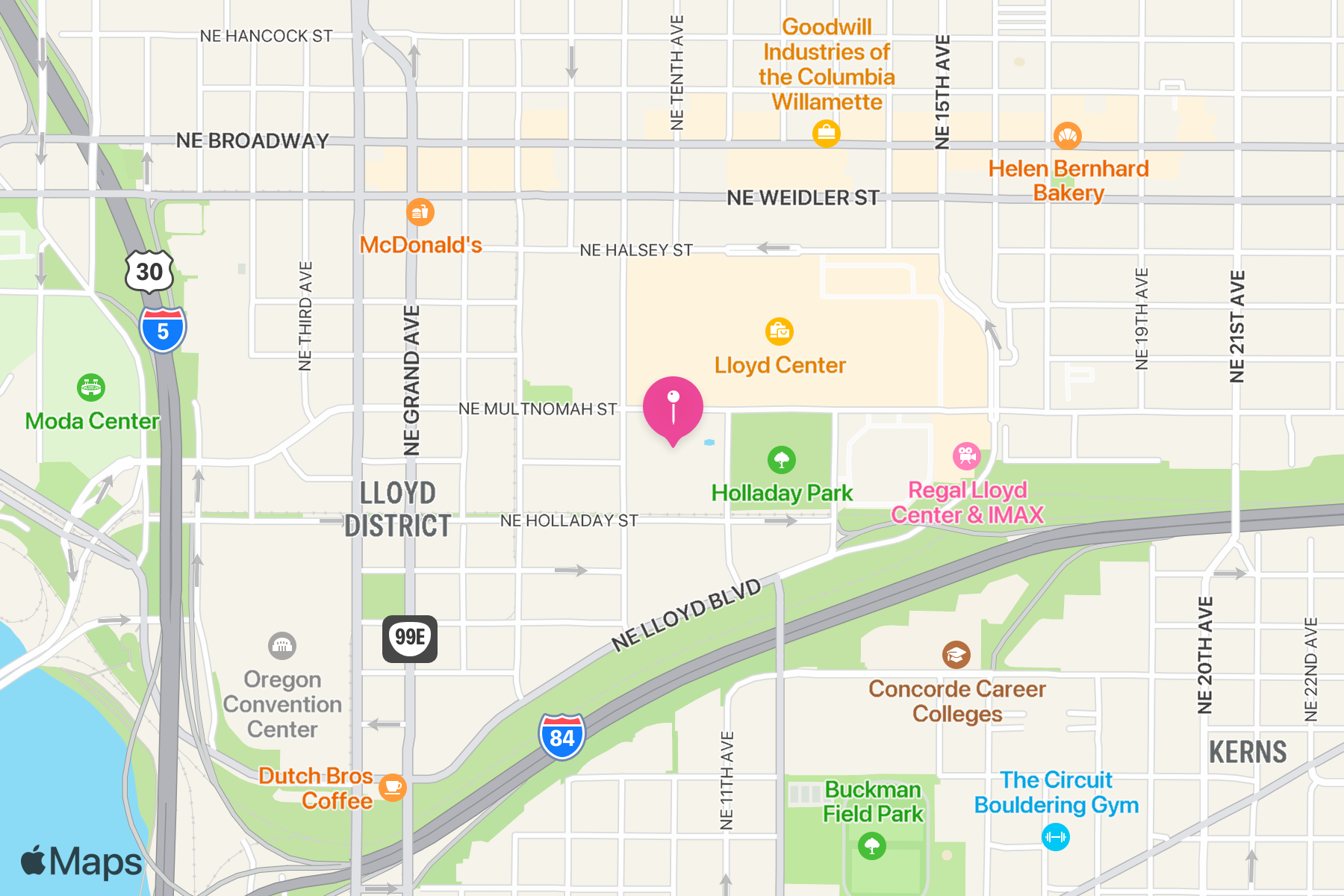 A map showing the location of DoubleTree by Hilton.