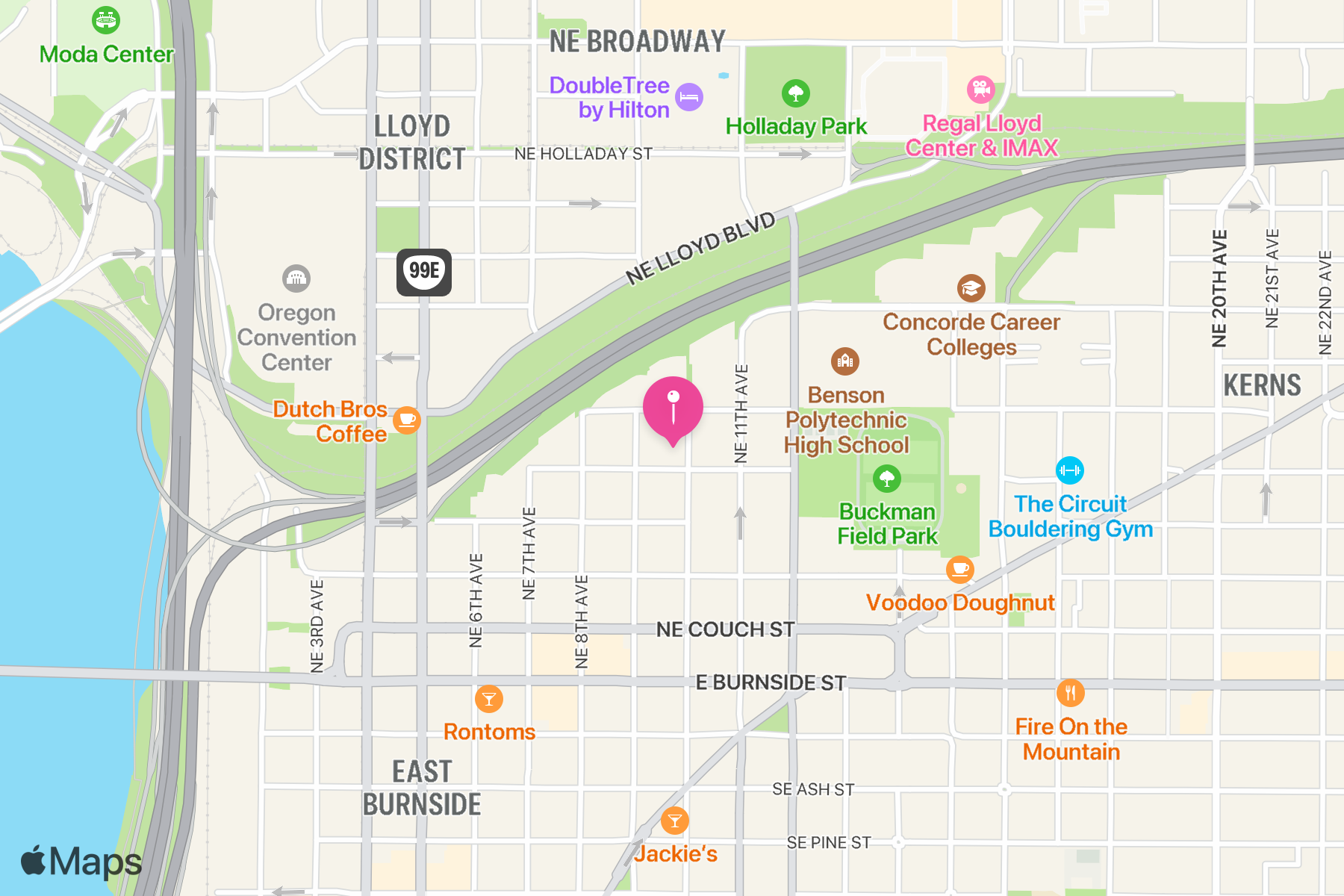 A map showing the location of XOXO Outpost.