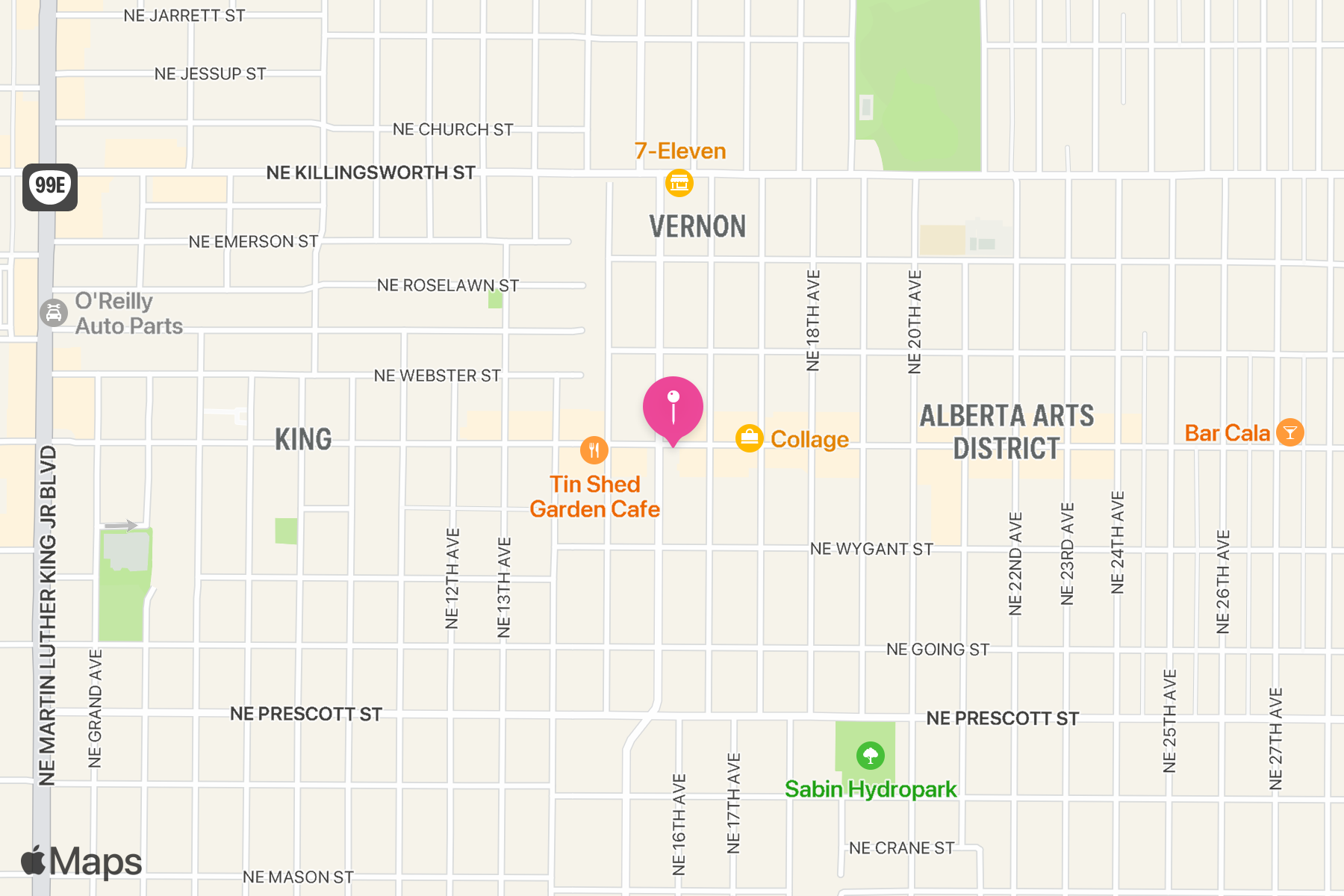 A map showing the location of Alberta Cooperative Grocery.