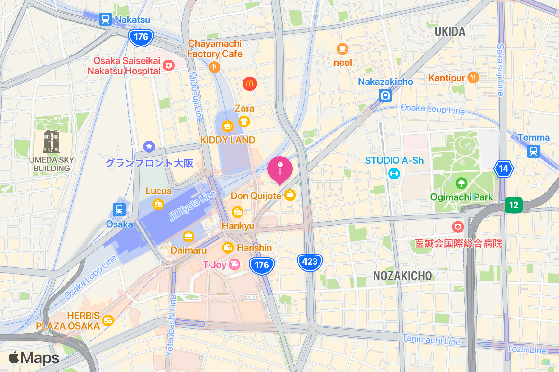 A map showing the location of 宮崎地鶏と手作り料理 車.