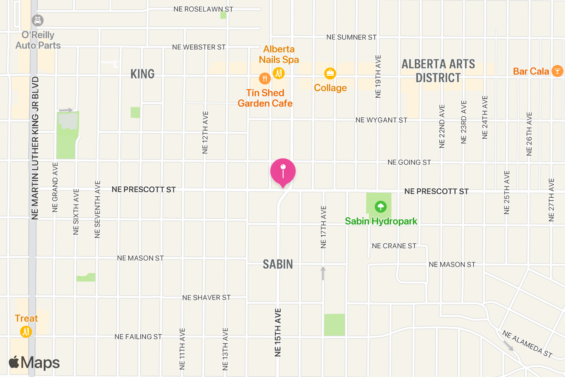 A map showing the location of Grain & Gristle.