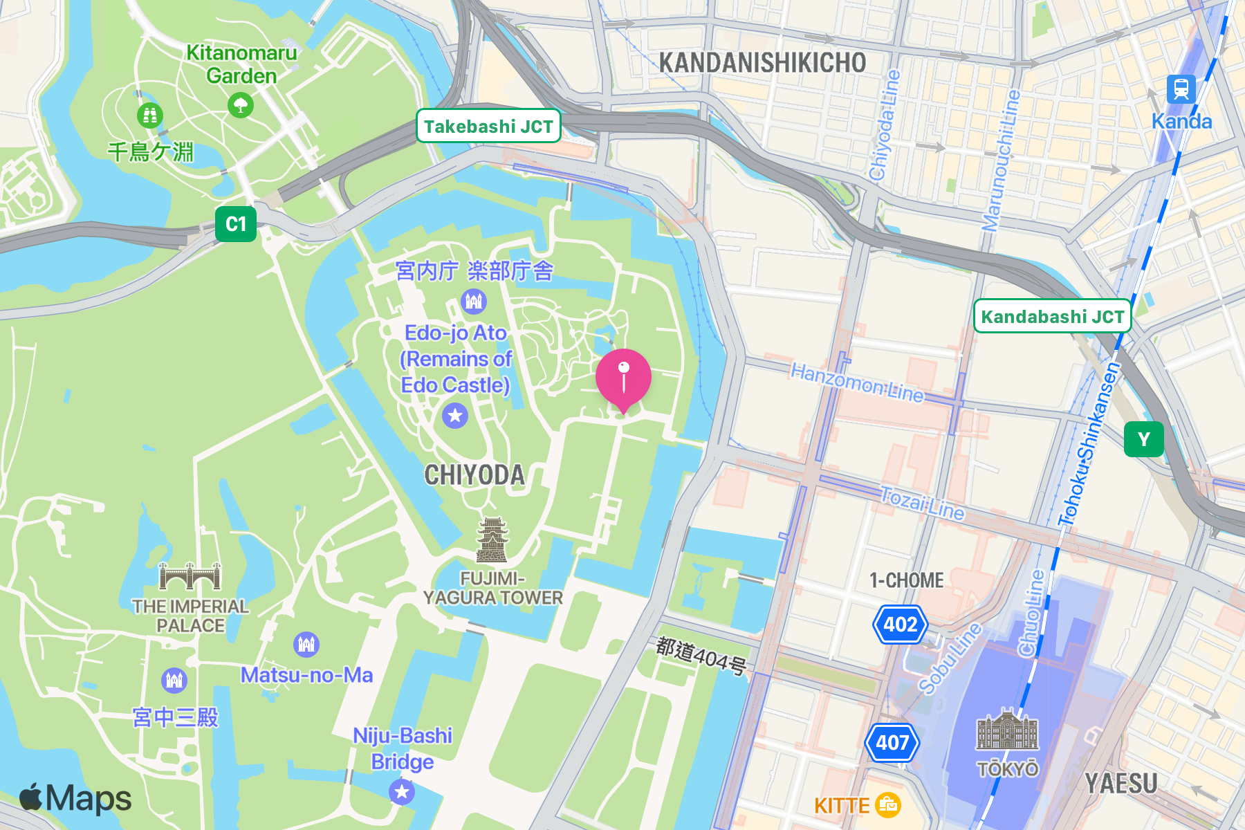 A map showing the location of Museum of the Imperial Collections (三の丸尚蔵館).