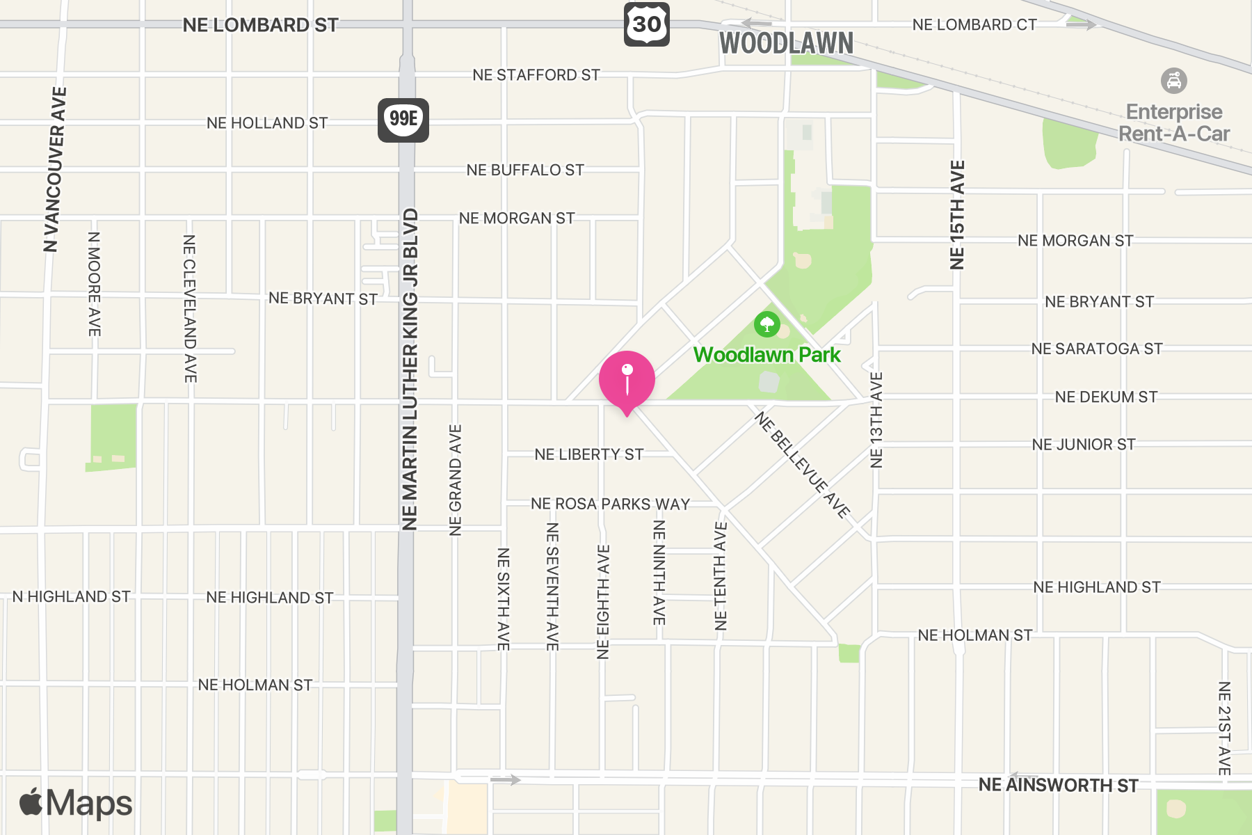 A map showing the location of Breakside Brewery.